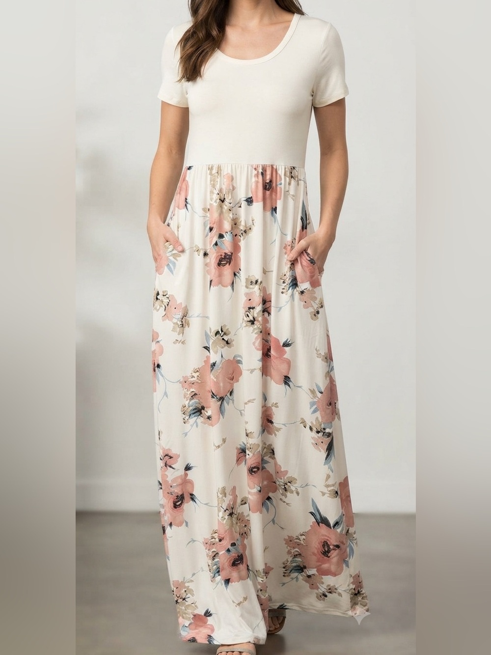 By Johnny Cream Maxi Dress with Blush Floral Print
